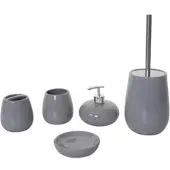 Mendler 5-teiliges Badset HWC-C72, WC-Garnitur Badezimmerset Badaccessoires, Keramik ~ grau