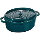 Staub Cocotte, Gusseisen-Schmortopf, geeignet für alle Herdarten inklusive Induktion, Oval 33 cm, 6,7 L, Petrolblau