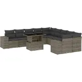 vidaXL 11-tlg. Garten-Sofagarnitur mit Kissen Grau Poly Rattan