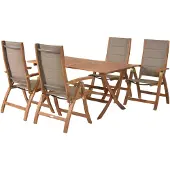 Merxx Gartenmöbel Set Acapulco 5tlg., 4 Klappsessel, Klapptisch 160 x 90 cm - Akazie/Textil