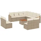 vidaXL 12-tlg. Garten-Sofagarnitur mit Kissen Beige Poly Rattan