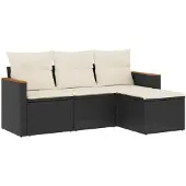 vidaXL 4-tlg. Garten-Sofagarnitur mit Kissen Schwarz Poly Rattan