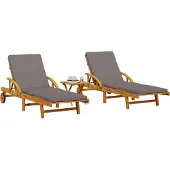vidaXL Design Sonnenliegen 2 Stk. mit Tisch Massivholz Akazie, Gartenliegen 2024 Neu