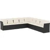 vidaXL 9-tlg. Garten-Sofagarnitur mit Kissen Schwarz Poly Rattan