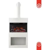 KAMINIO Elektrokamin HENRI mit Ofenrohr - Elektrischer Kaminofen mit Heizung, 3D-Flammeneffekt, LED-Ambientelicht, Holzfach, Fernbedienung - Weiß
