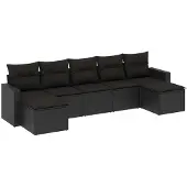 vidaXL 7-tlg. Garten-Sofagarnitur mit Kissen Schwarz Poly Rattan