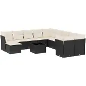 vidaXL 12-tlg. Garten-Sofagarnitur mit Kissen Schwarz Poly Rattan