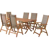 Merxx Gartenmöbel Set Acapulco 7tlg., 6 Klappsessel, Klapptisch 160 x 90 cm - Akazie/Textil