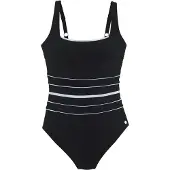 LASCANA Badeanzug , Damen, Gr. 38, Cup D, schwarz, weiß, Recycling-Polyamid, gestreift, kontrastfarbene Details, Badeanzüge Badeanzug, mit Shaping-Effekt, Topseller