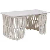 Mendler Loungetisch MCW-P90, Gartentisch Balkontisch Outdoor, Seilgeflecht Rope Sinterstein 43x90x45cm creme, Platte creme