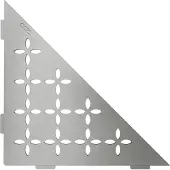 Schluter Dreieckiges Eckregal für geflieste Wände – Blumendesign, Edelstahlmaterial, gebürstetes Edelstahl-Finish, 3/32 dicke Verankerungslaschen