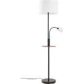 LINDBY Stehlampe Aovan, schwarz, Ablage, USB-Anschluss
