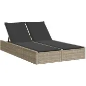 Syfax Doppel-Sonnenliege mit Kissen Hellgrau Poly Rattan