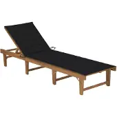 Syfax Sonnenliege klappbar, verstellbare Rückenlehne, massives Akazienholz geölt, mit schwarzer Auflage aus 100% Polyester, 200x61x30/86 cm