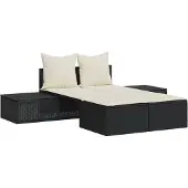 Syfax Doppel-Sonnenliege mit Kissen Schwarz Poly Rattan