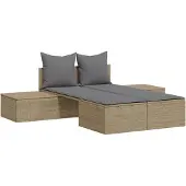 Syfax Doppel-Sonnenliege mit Auflagen Beige Poly Rattan
