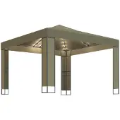 Syfax Pavillon mit Doppeldach & LED-Lichterkette 3x3x2,7 m Taupe