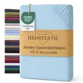 EXKLUSIV HEIMTEXTIL Jersey Spannbettlaken 180 x 200 cm Hellblau 100% Baumwolle Öko - Tex Zertifiziert Bed-Sheet Bettlaken Spannbetttuch