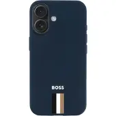 BOSS Mattblaue iPhone 16 Hülle mit Signature-Streifen Grösse ONESI