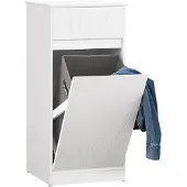 SoBuy BZR110-W Wäscheschrank mit Wäschetruhe Wäschesammler mit Schublade Wäschekorb Badschrank Wäschesack Badezimmermöbel Weiß BHT ca: 40x86x39cm