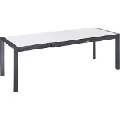 Beliani Gartentisch Beige HPL-Platte Steinoptik Rechteckig 160/220x90 cm Ausziehbar mit Metallgestell Aluminium Modern Outdoor Esstisch für 6 Personen