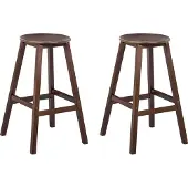 Beliani Barhocker 2er Set Dunkelbraun Bambusholz 65 cm hoch ohne Lehne mit Fußstütze Runde Sitzfläche Klassischer Holzhocker Sitzhocker Bambushocker