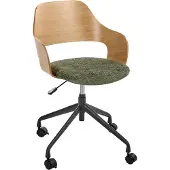 Beliani Bürostuhl Grün Leinenoptik u. Holzoptik Höhenverstellbar Drehbar Bremsbare Rollen mit Armlehnen Metallfuß Retro-Stil Homeoffice Drehstuhl