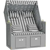 vidaXL Strandkorb mit Kissen Poly Rattan und Massivholz Grau & Weiß