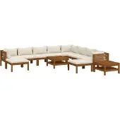 vidaXL 12-tlg. Garten-Lounge-Set mit Creme Kissen Massivholz Akazie