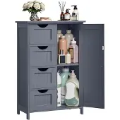 Vasagle Schmaler Badschrank mit 4 Schubladen, Grau, Frei stehend, 4 Schublade(n), 1 Tür(en), Mitteldichte Faserplatte (MDF), Drehtür