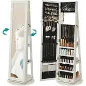 Songmics Ganzkörperspiegel mit Wandmontage, All-in-One Schmuckschrank, Standspiegel für Mädchenzimmer
