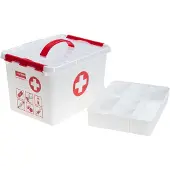 Sunware Erste-Hilfe-Box Q-line, inkl. Einsatz mit Fächerteilung, 22 l, B 400 x T 300 x H 260 mm, weiß/rot