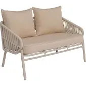 Mendler Aluminium-Gartenbank MCW-P90, Gartensofa Sitzbank Outdoor, Seilgeflecht Rope Stoff/Textil (180g/m²) creme