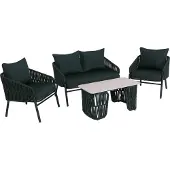 Mendler Gartengarnitur MCW-P90, Lounge-Set Gartenlounge Sofa Sessel Tisch, Seilgeflecht Rope Stoff/Textil (180g/m²) grün