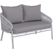 Mendler Aluminium-Gartenbank MCW-P90, Gartensofa Outdoor Sitzbank, Seilgeflecht Rope Stoff/Textil (180g/m²) hellgrau