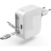 Hama Schnellladegerät GaN, 2x USB-C, ausziehbares Ladekabel, PD, 65 W, W