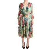 Dolce&Gabbana Blumenmuster Seiden-Midi-Kleid