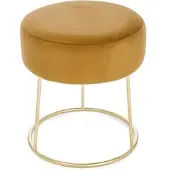 Bizzotto Hocker Clarissa Samt, modern gepolstert, rund, Gelb, goldenes Metallgestell, bequem für Indoor