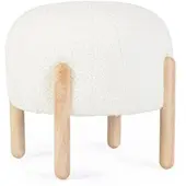 Bizzotto Hocker Dayla Boucle-Stoff, modern skandinavisch, weiß, rundes Design, Kautschukholz-Gestell