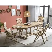 Möbilia Sitzgruppe 1 x Tisch + 4 x Armlehnstühle Teak natur