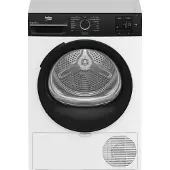 Beko BM3T38240W, Freistehend, Frontlader, Wärmepumpe, Schwarz, Weiß, Tasten, Drehregler, Rechts