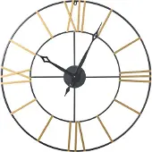Beliani Wanduhr Schwarz / Gold ø 80 cm Home Decor Römische Ziffern Rund Modernes Design