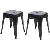 Proregal 2er-Set Hocker Sitzhöhe 46cm Metall Industriedesign Stapelbar Schwarz Metallhocker Sitzhocker