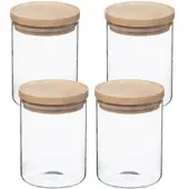 Wellhome - Set mit 4 Gläsern aus Glas und Holz, 600 ml