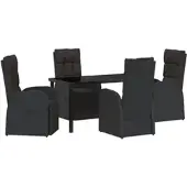 vidaXL Garten Essgruppe mit Kissen 5-Tlg Schwarz Poly Rattan 3379529