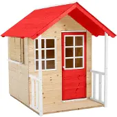 50nrth Zwerkules, Holzspielhaus "Lolla", natur / rot, mit Veranda