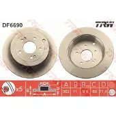 TRW Bremsscheibe DF6690 hinten, voll, 1 Stück