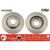 TRW Bremsscheibe DF4309S vorne, belüftet, hochkarbonisiert, 1 Stück
