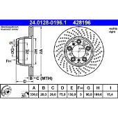 Ate Bremsscheibe 24012801961 Gelocht 330mm 28mm für PORSCHE