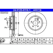 Ate Bremsscheibe 24.0123-0116.1 hinten, belüftet, 1 Stück